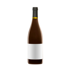 red wine bottle with blank label isolated on white background.