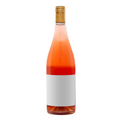 rose wine bottle with blank label isolated on white background.