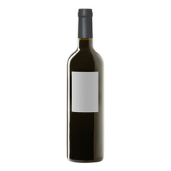 red wine bottle with blank label isolated on white background.