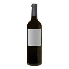 red wine bottle with blank label isolated on white background.