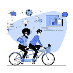 Business women drive bike towards success. Business leadership and visionary to lead company success, career direction or work achievement concept.