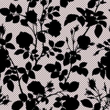Seamless vector pattern with rose and lace silhouettes. Perfect for textile, wallpaper or print design. 