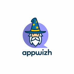 Modern Simple Wizard Cartoon Character Logo Design, Icon, Sign template vector