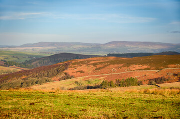 View towards Simonside Hills from the B6341, part of the Northumberland 250, a scenic road trip though Northumberland with many places of interest along the route