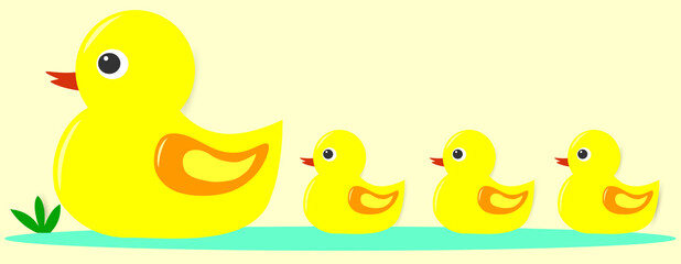 Vector cute yellow mother duck and chicks for property picture decoration