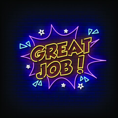 Great Job Neon Signs Style Text Vector