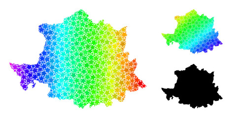 Spectrum gradient star collage map of Caceres Province. Vector colored map of Caceres Province with spectrum gradients.