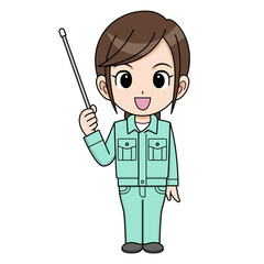 指し棒を持った作業員の女性