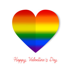 Happy Valentine s Day hand lettering with rainbow LGBT flag on heart icon