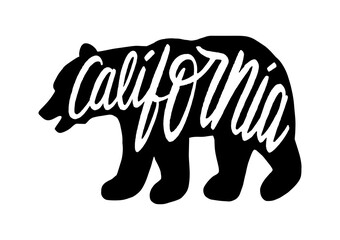 Silhouette of bear with California hand lettering