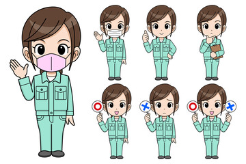 作業員の女性　全身　セット