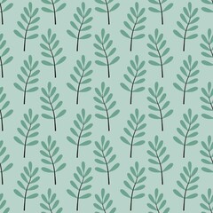 flower pattern - cute plant leaves on a light green background