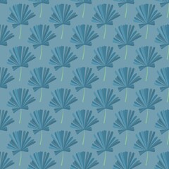 lovely flower pattern - cute blue plant leaves on a grey background