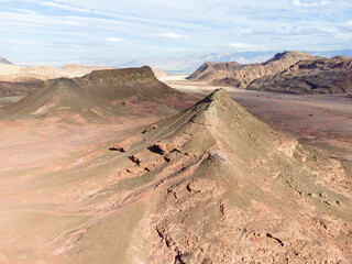 Aerial  drone view of fantastically beautiful mountain nature in Timna National Park near Eilat, southern Israel.