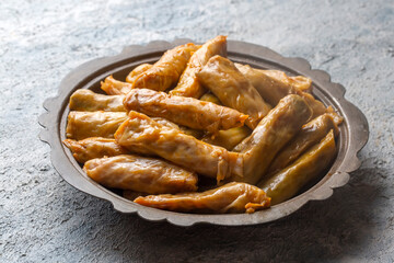 Lahana Sarma, Turkish traditional food,a boiled cabbage leaf that is formed into a roll with a stuffing of rice