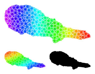 Rainbow gradiented starred mosaic map of Pico Island. Vector colorful map of Pico Island with rainbow gradients. Mosaic map of Pico Island collage is formed with scattered colorful star parts.