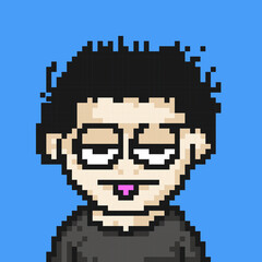 male character bored with pixel style