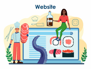 Sushi chef online service or platform. Restaurant chef cooking