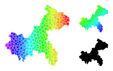Spectrum gradiented star mosaic map of Chongqing Municipality. Vector colorful map of Chongqing Municipality with spectral gradients.