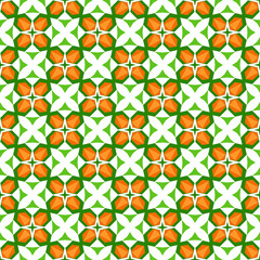 Seamless abstract design of Simple flowers   in orange and green tone are rotation and repeat pattern on white background.Vector Flat design for fabric,mosaic,tile, wallpaper,backdrops,wrapping paper.