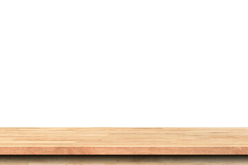Empty old wood table on isolate white background and display montage with copy space for product.