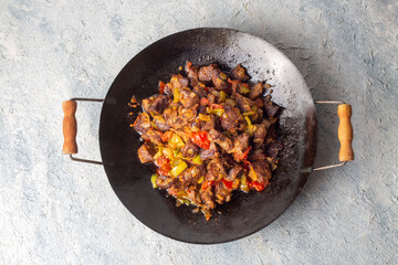 Meat Saute Turkish Et sote with Pie Meat - Sac Tava - Sac Kavurma