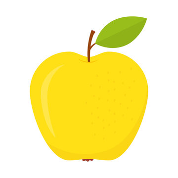 yellow apple with green leaf clip art preview