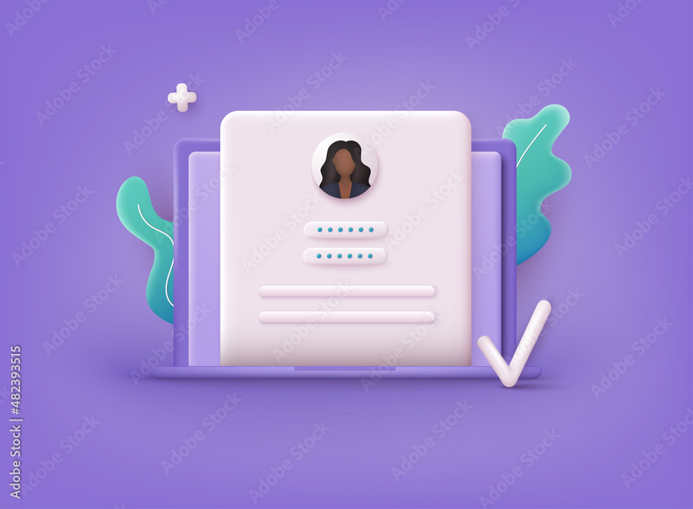 Poster sign in to online account.computer and account login and password form page on screen. user authoriz
