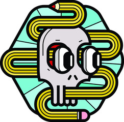 Pencil and skull illustration badge