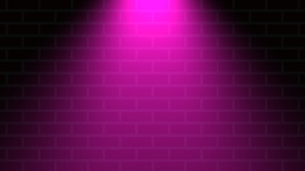 Fototapeta na wymiar Empty brick wall with pink neon spotlight with copy space. Ligh effect pink color glow on brick wall background. Royalty high-quality free stock photo of lights blank background for design
