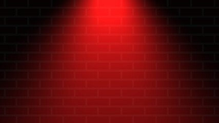 Fototapeta na wymiar Empty brick wall with red neon spotlight with copy space. Ligh effect red color glow on brick wall background. Royalty high-quality free stock photo of lights blank background for design