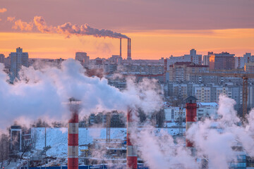 CHP minsk huge pipes with steam.
