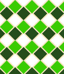 Seamless green and white checked pattern in St. Patrick's day theme. Hand drawn flat cartoon vector illustration isolated on cream background