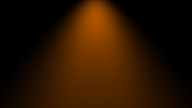 Empty black background with orange neon spotlight with copy space. Lighting effect orange color glow on black wall background. Royalty high-quality free stock photo lights blank background for design