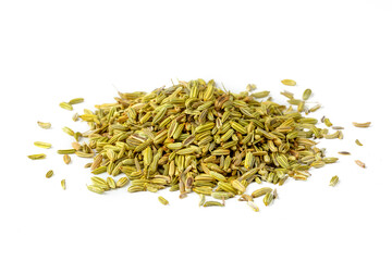 Dried fennel seeds on the white background - obrazy, fototapety, plakaty