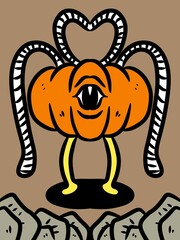 ghost pumpkin cartoon on brown background