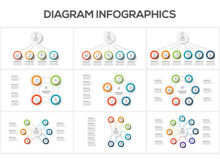 Fototapeta na wymiar Set diagram with 4, 5, 6, 8 steps, options, parts or processes. Business data visualization.