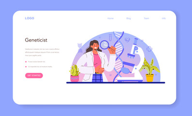 Geneticist web banner or landing page. Medicine and science technology