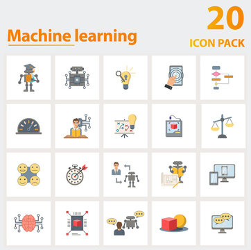 Machine Learning icon set. Collection of simple elements such as the machine learning, machine, problem solving, decision, 3d model, emotions, sensor.