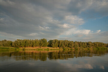 Fototapeta na wymiar Landscape of central Russia with Akhtuba River and reflections in water