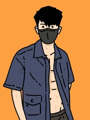 cute man cartoon on orange background