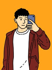 cute man cartoon on orange background