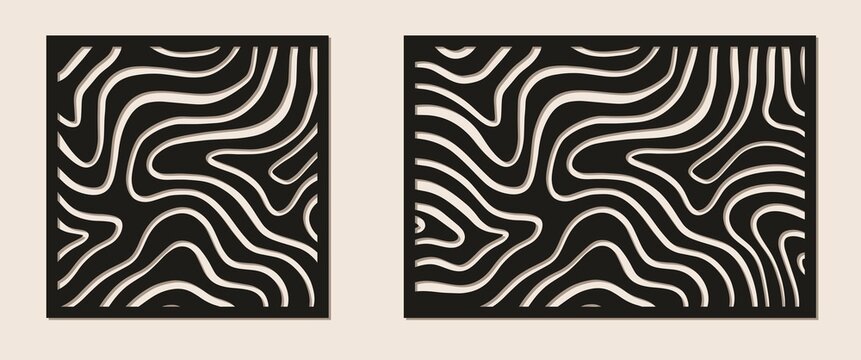 Vector Laser cut pattern set. Decorative panels for laser cutting. Cutout silhouette with abstract geometric ornament, diamond grid, lattice, mesh. Cutting stencil for wood, metal.