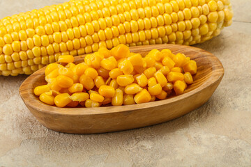 Sweet yellow corn in the bowl