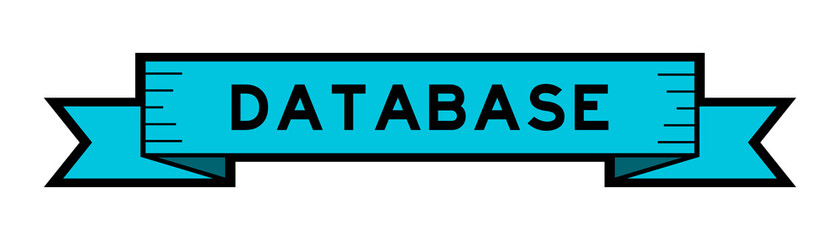Ribbon label banner with word database in blue color on white background