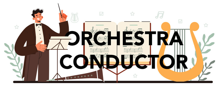 Orchestra conductor typographic header. Conductor and symphony