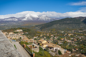 Beautiful landscape with snow-capped mountains in Alatri in province of Fronzinone, Italy