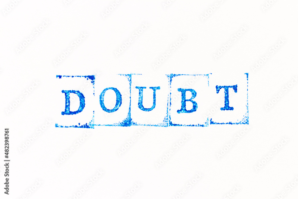 Wall mural Blue color ink rubber stamp in word doubt on white paper background