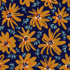 Creative universal artistic background in doodle style. Pattern of flowers and leaves. Hand drawn textures. Trendy graphic design for banner, poster, card, cover, invitation, placard, brochure.