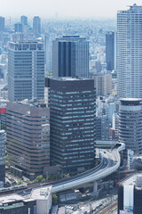 Skyline of downtown district of Osaka city, Japan